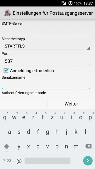 Android K-9 Mail Postausgangsserver Einstellungen Teil 1