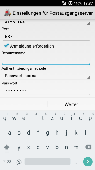 Android K-9 Mail Postausgangsserver Einstellungen Teil 2