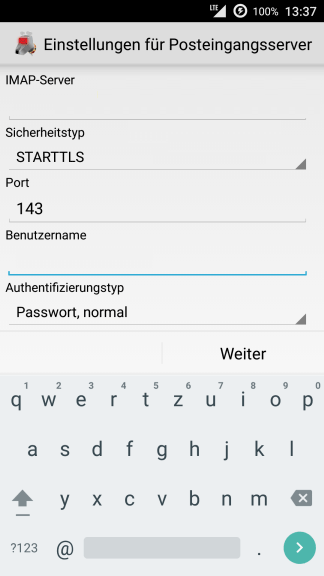 Android K-9 Mail Posteingangsserver Einstellungen Teil 1