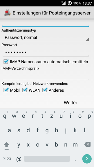 Android K-9 Mail Posteingangsserver Einstellungen Teil 2