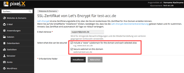 Plesk Onyx Let's Encrypt SSL Zertifikat ausstellen