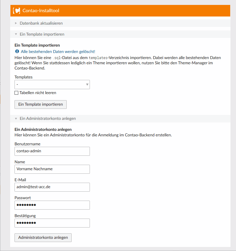 Contao Administratorkonto anlegen