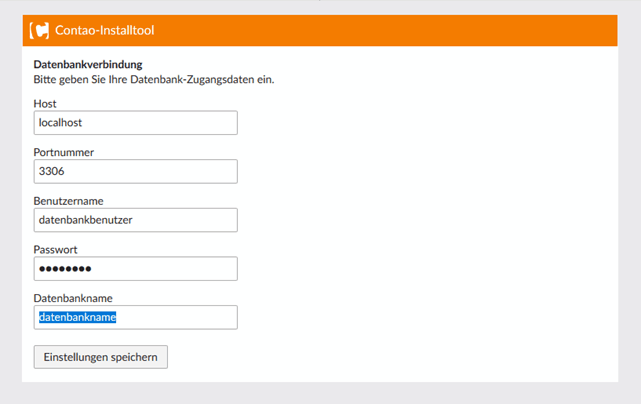 Contao Datenbank Einstellungen