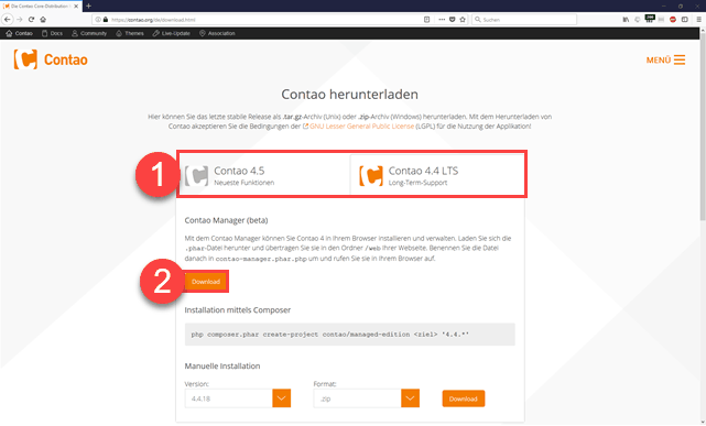 Contao downloaden