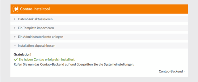 Contao erfolgreich installiert