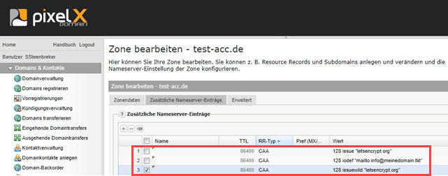 DNS CAA Record für Domain konfigurieren