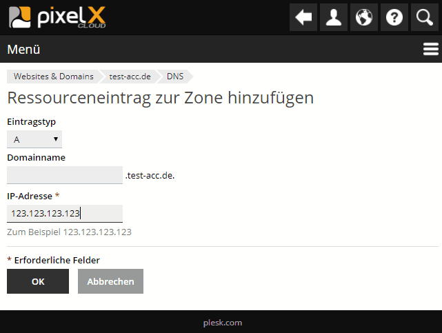Plesk DNS-Record A/AAAA anlegen