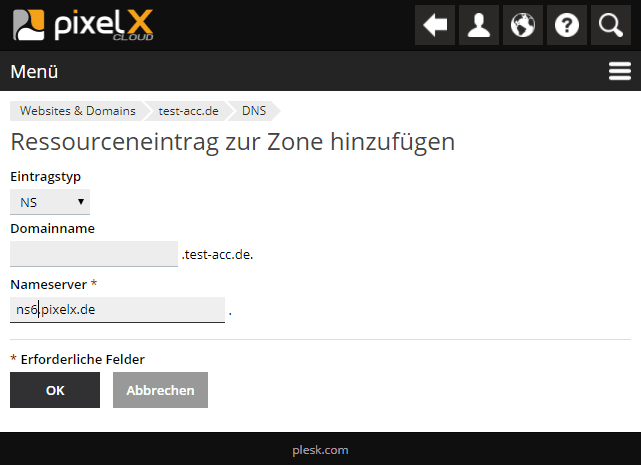 Plesk DNS-Record NS für Angabe des zuständigen Mailservers