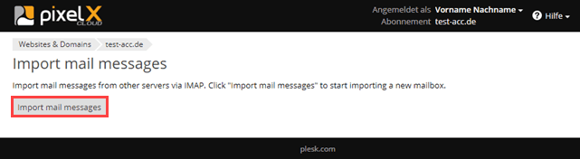 Plesk Mail-Import über IMAP: neues Postfach importieren