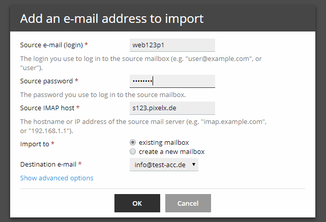 Plesk Mail-Import über IMAP: Verbindung einrichten