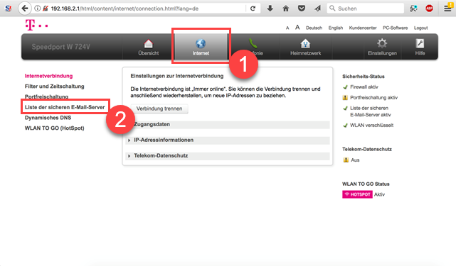 Telekom Router Speedport W 724V Internet Einstellungen