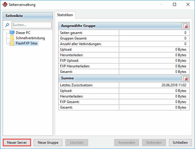 FlashFXP - Neuer Server - neue Verbindung anlegen