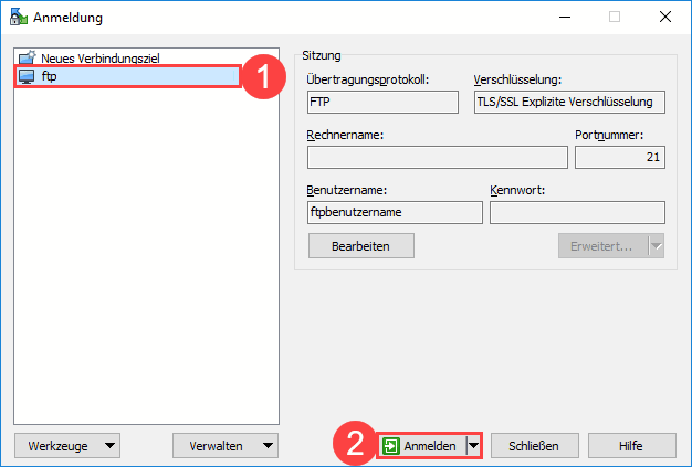 WinSCP - Verbindung herstellen