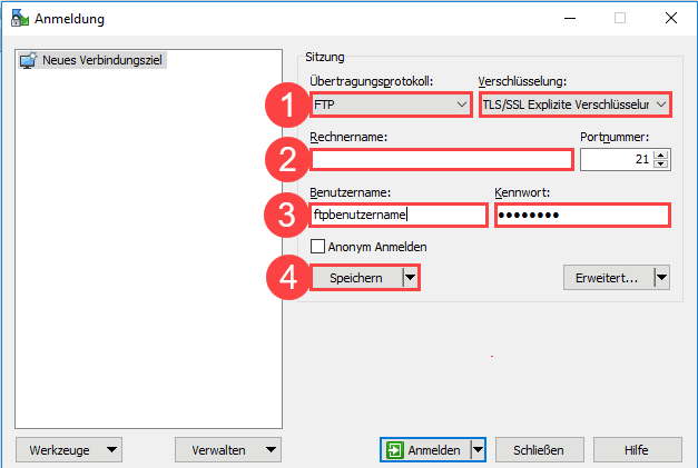 WinSCP - Verbindungseinstellungen einrichten