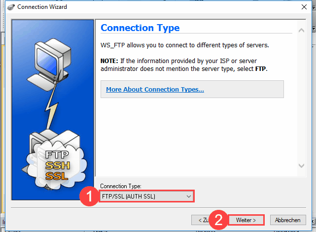 WS FTP Pro - FTP Verschlüsselung auswählen