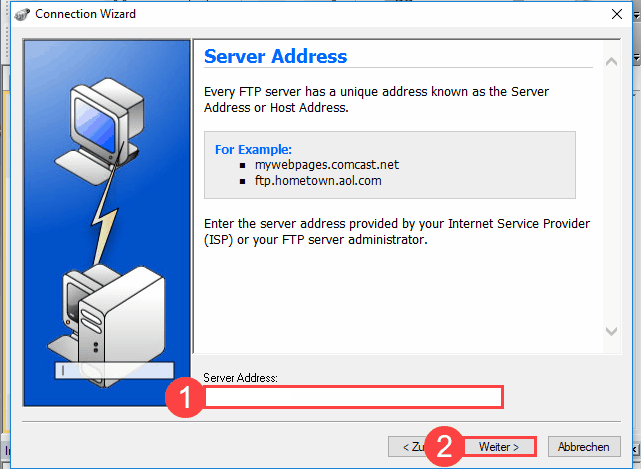 WS FTP Pro - Servername eingeben