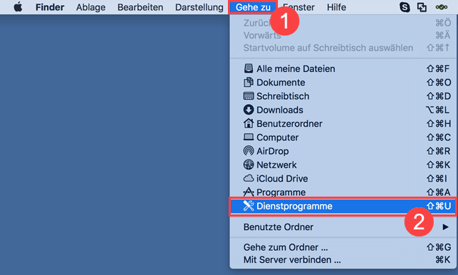 MacOS - Gehe zu und Dienstprogramme auswählen