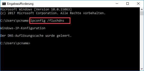Windows Eingabeaufforderung / Kommandozeile ipconfig flushdns ausf¨hren