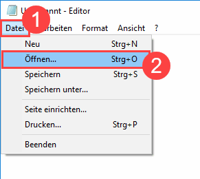 Windows Editor Datei öffnen