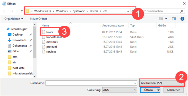 Hosts-Dateipfad und Hosts Datei mit Windows Editor öffnen