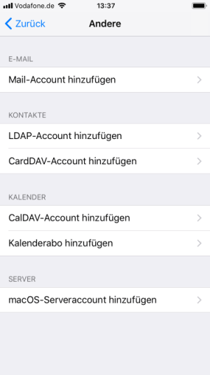 iPhone iOS 11 - Accounttyp andere