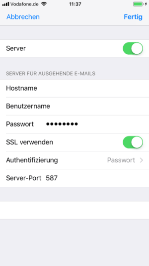 iPhone iOS 11 - SMTP Postausgangsserver einstellen