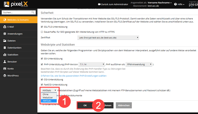 Plesk Webstatistiken deaktivieren