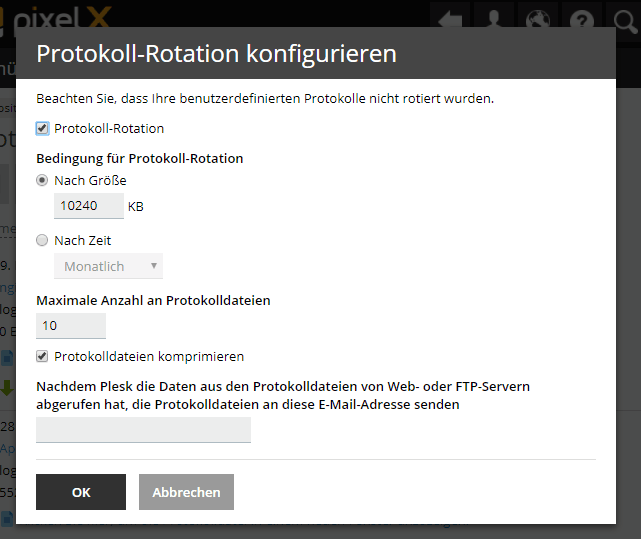 Plesk Logfiles Rotation ändern