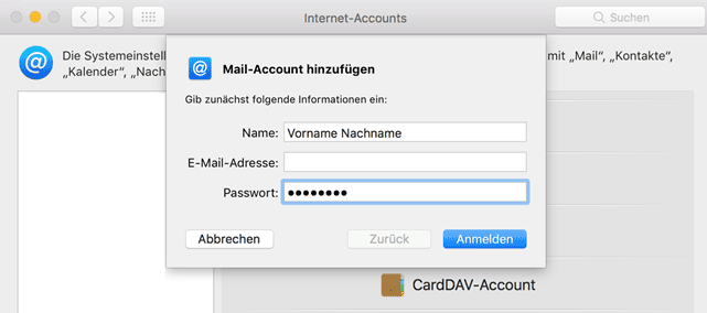 macOS Mail Mail Account hinzufügen