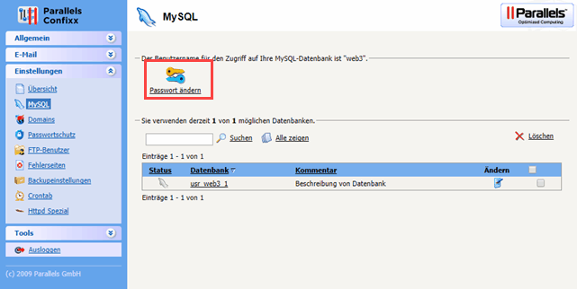 Parallels Confixx Zugangsdaten auf die Mysql Datenbanken zurücksetzen