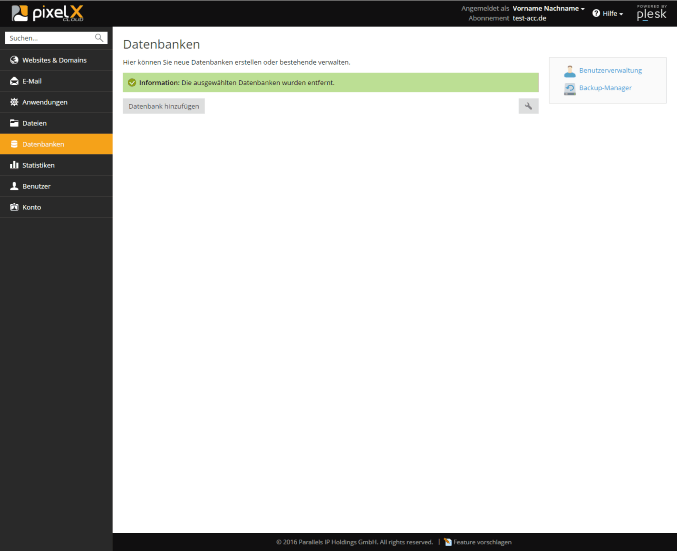 Plesk - Datenbanken - Datenbank gelöscht