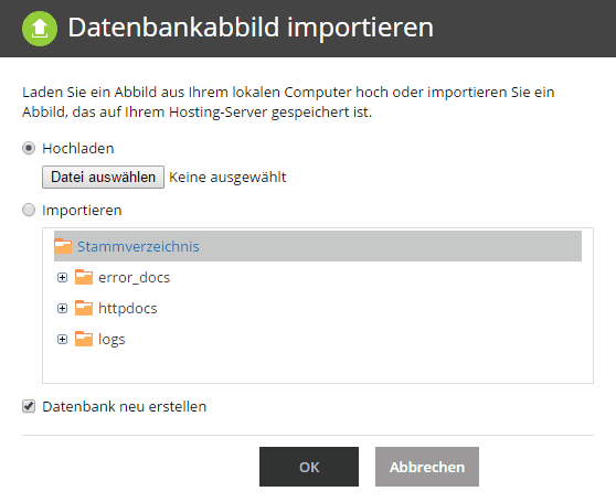 Plesk - Datenbankabbild importieren