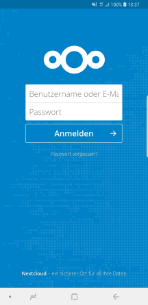 Android Nextcloud Client Benutzerkonto Eingabe