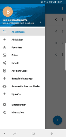 Android Nextcloud Client Menü