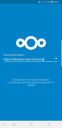 Android Nextcloud Client Server-Adresse Eingabe