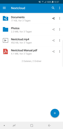 Android Nextcloud Client erfolgreich verbunden