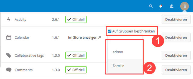 Nextcloud Apps Gruppenberechtigungen