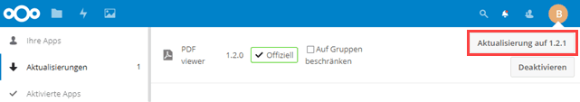 Nextcloud Apps Aktualisierung durchführen