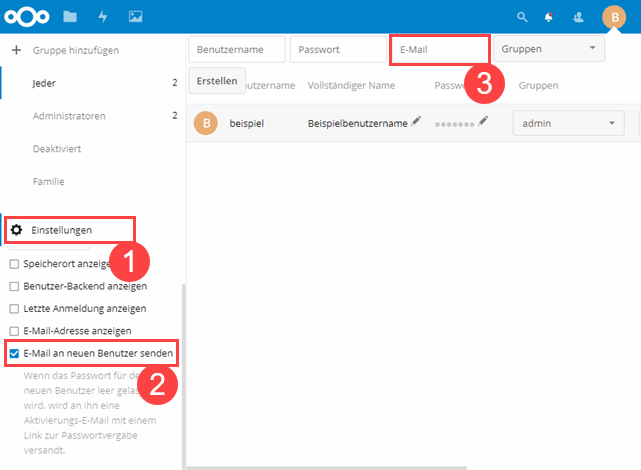 Nextcloud Benutzer E-Mail Adresse anzeigen