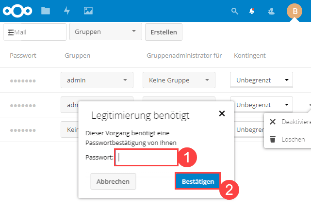 Nextcloud Benutzerlegitimierung