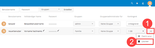 Nextcloud Benutzer löschen