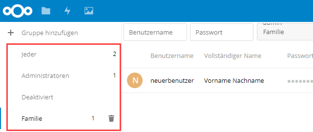 Nextcloud Benutzergruppen filtern