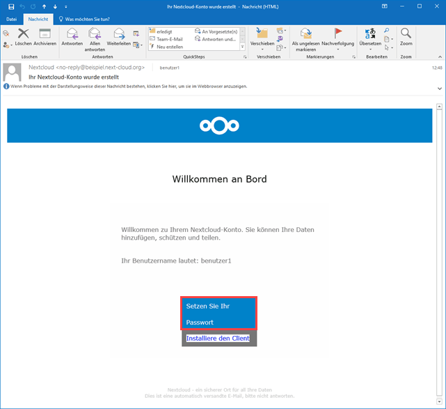 Nextcloud Passwort E-Mail