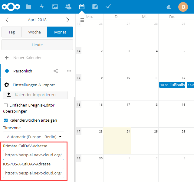 Nextcloud Kalender Caldav Adresse