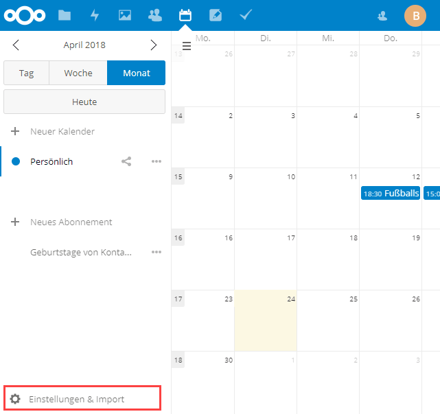 Nextcloud Kalender Einstellungen