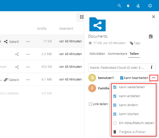 Nextcloud Berechtigungen für geteilte Daten vergeben