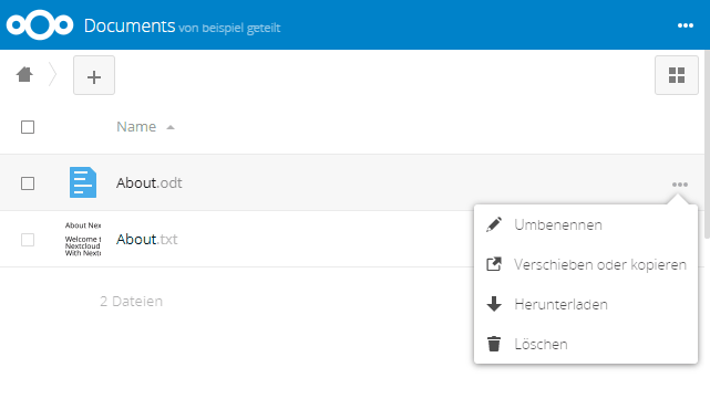Nextcloud Zugriff auf geteilten ordner