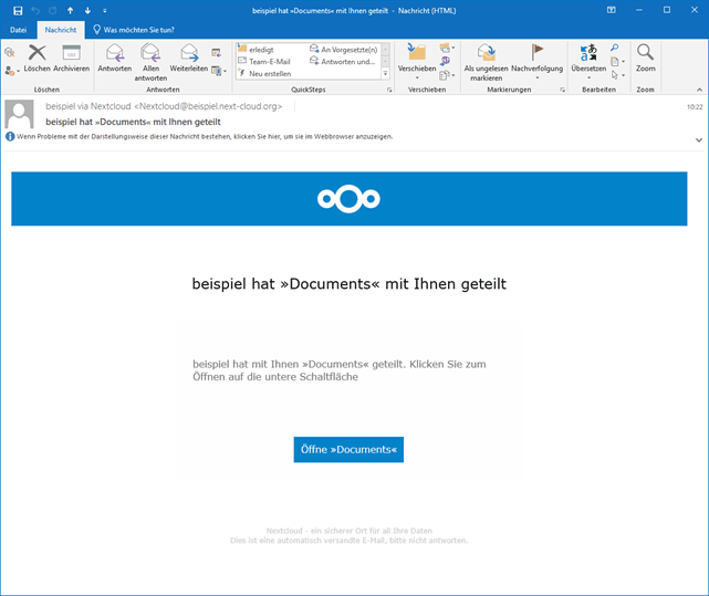 Nextcloud E-Mail zu geteilten Dateien