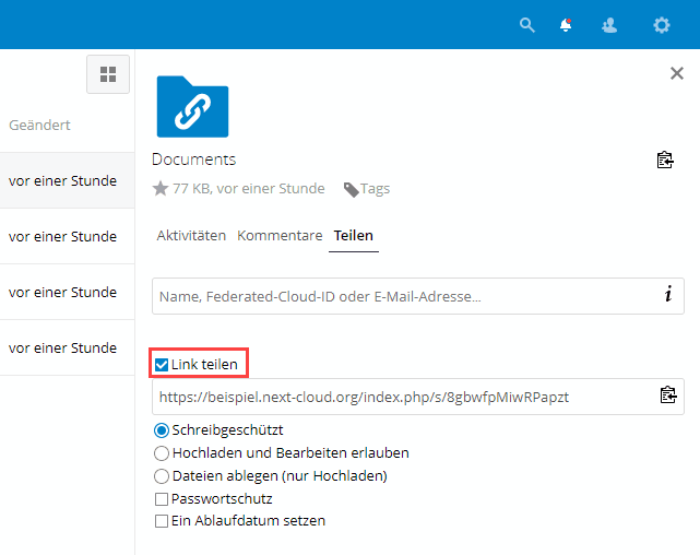 Nextcloud Datei-/Ordnerfreigabe per Link