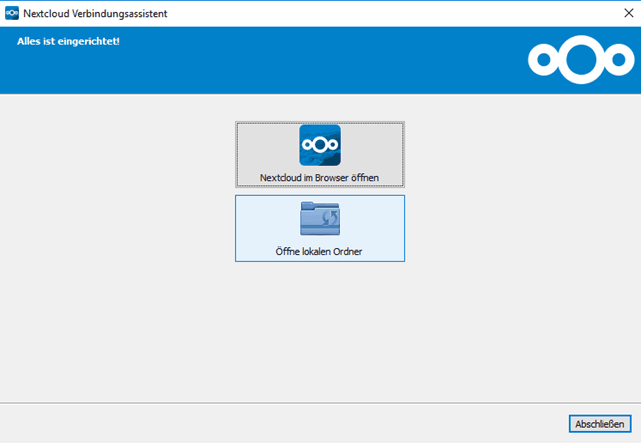 Nextcloud Verbindungsassistent - alles ist eingerichtet